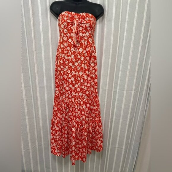 ASOS Strapless Orange/Red and White Floral Maxi Dress size 6 - Picture 1 of 10